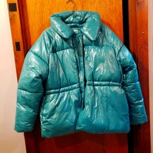 Women's 2xl Oversized Seafoam Green Puffer Jacket Worn Once